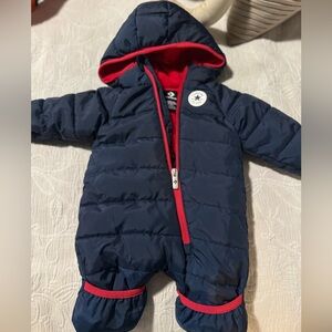 Navy and Red Hooded Baby Snowsuit new born